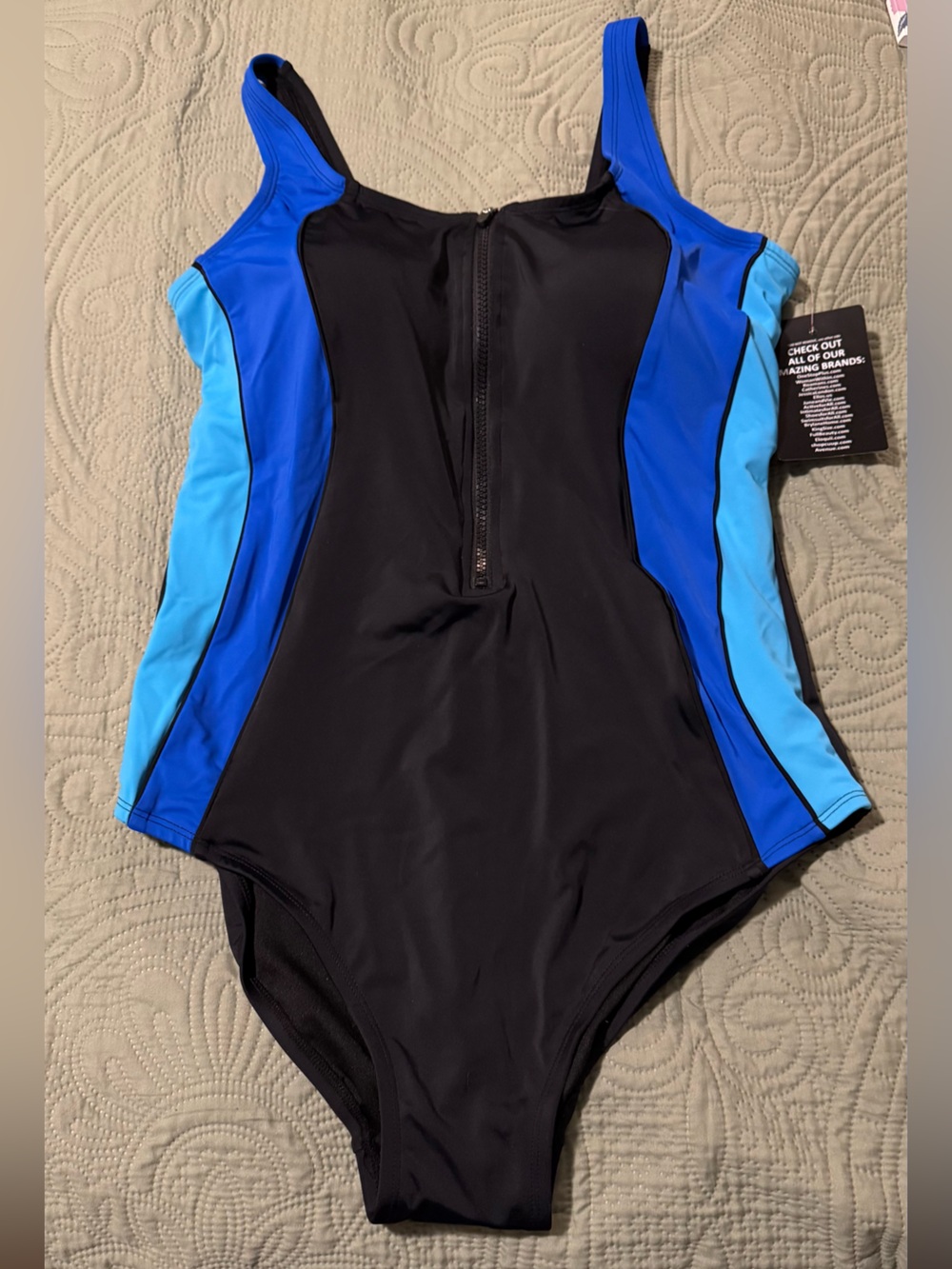 NEW Swimsuits For All Black with Royal Blue and Light Blue One-Piece
